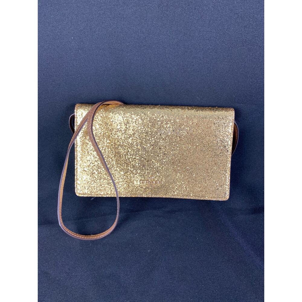 COACH HAYDEN GLITTER Foldover Crossbody Clutch Gold Metallic Bag F39640